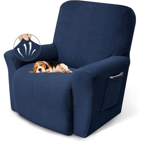 KEKUOU Recliner Chair Covers,Lazy Boy Recliner Covers Stretch Couch Cover Slipcovers 1 Piece Furniture Protector with Elastic Bottom for Dog,Kids.(Recliner, Navy Blue)