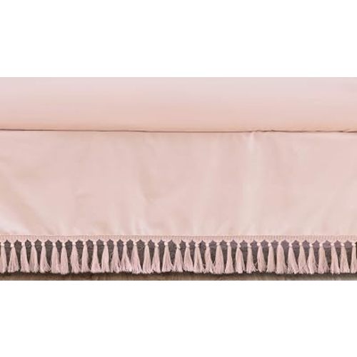 Sweet Jojo Designs Pink Boho Bohemian Girl Baby Nursery Crib Bed Skirt Dust Ruffle - Solid Color Blush Shabby Chic Princess Luxurious Luxury Elegant Vintage Designer Boutique Victorian Cotton Fringe