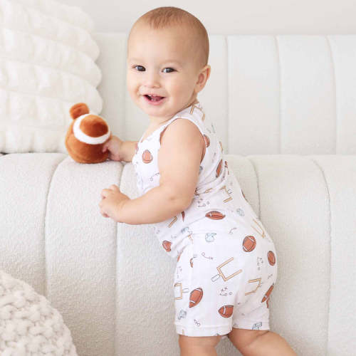 Sleeveless Snap Romper | Tiny Touchdowns Neutral