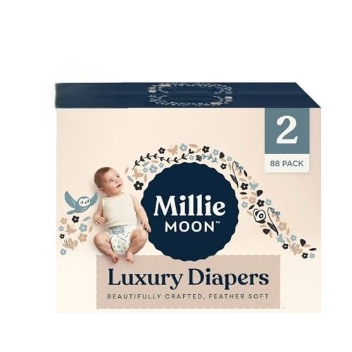 Millie Moon Luxury Disposable Baby Diapers Size 2 I 88 Count I, Ultra Soft Comfort, Absorbent Core for Day & Night Use, Wetness Indicator, Gentle Materials, Secure Fit