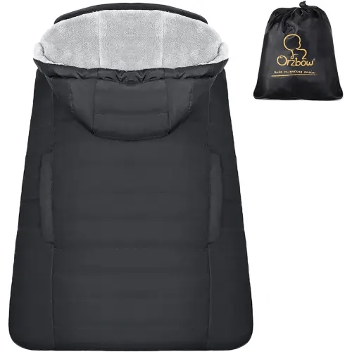 Orzbow Winter Baby Carrier Cover with Detachable Hood, Waterproof & Windproof, Universal for Baby Carriers and Baby Waist Stool, Baby Bunting Bag for Car Seats and Strollers with Storage Bag, Black