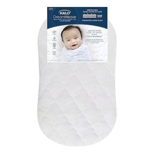 HALO DreamWeave Breathable Mesh BassiNest Pad – 100% Washable Cover and Core – Hypoallergenic, Non-Toxic Materials