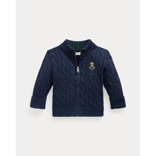 Polo Bear Cable Cotton Full-Zip Sweater
