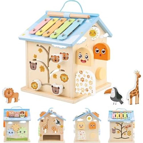 Wooden Activity Cube 8-in-1 Montessori Toys for 6 Months Old 1 2 3 Toddlers