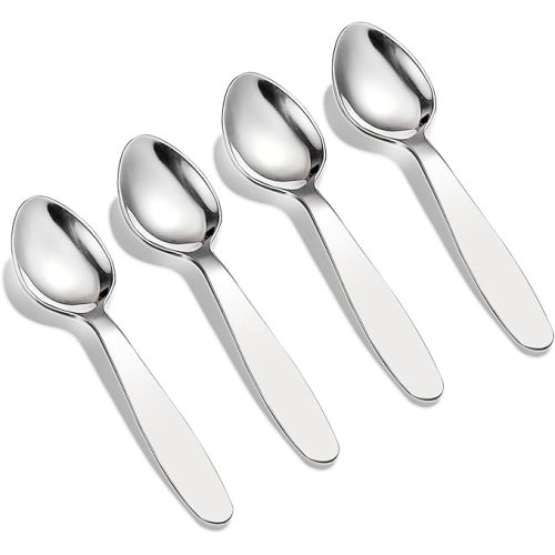 Premium 18/8 Stainless Steel Children Cutlery Set 5.9-inch Kids Dinner Spoons Set 4 Pieces Silverware Flatware Utensil Set for Home School (4 Spoons)