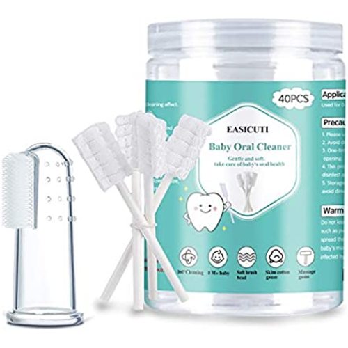 Baby Toothbrush, Baby Tongue Cleaner, 40Pcs Disposable Infant Toothbrush Clean Baby Mouth, Gauze Toothbrush Infant Oral Cleaning Stick Dental Care for 0-36 Month Baby + Free 1Pcs finger toothbrush