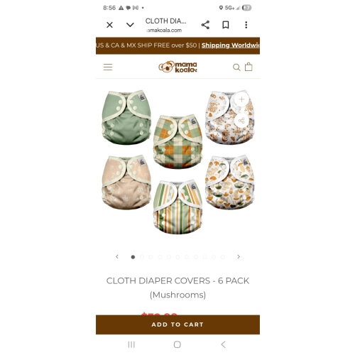 CLOTH DIAPER COVERS - 6 PACK (Mushrooms)