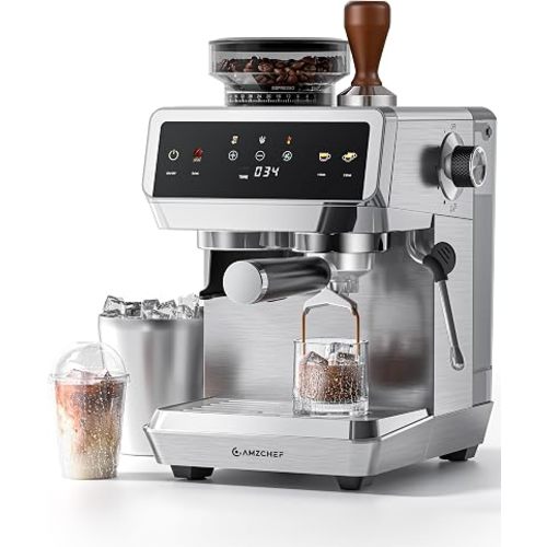 AMZCHEF Espresso Machine With Grinder, Temp Control, 44 Grind Settings