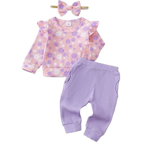 Mioglrie Ropa de Niña Pequeña para Bebé Niña de Otoño Invierno Traje de Sudadera Recién Nacida Sudadera con Pantalones de Sudadera Conjuntos de Ropa de Niñas Pequeñas