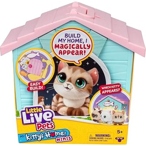 Little Live Pets My Kitty's Home Mini Playset, Mystery Kitty Plush Reveal, Build and Decorate Toy Pet Carrier, Repeat Play, Cat House Toys for Kids 5+