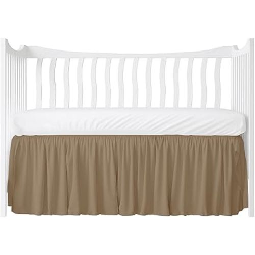 Crib Bed Skirt Dust Ruffle with Split Corners, 100% Cotton, Taupe Nursery Crib Skirt for Baby Boys or Girls, 28x52, 14" Drop, Toddler Bed Skirt, Baby Bedding, Crib Sheet Skirt, Soft & Breathable