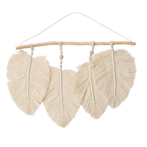 Crane Baby Willow Leaf Wall Décor - Bohemian-Style Nursery Wall Art, Handcrafted with Macramé Details