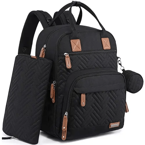 iniuniu Diaper Bag Backpack, 4 in 1 kit Large Unisex Baby Boys Girls Waterproof Travel Back Pack with Diaper Pouch, Washable Changing Pad, Pacifier Case and Stroller Straps, Black