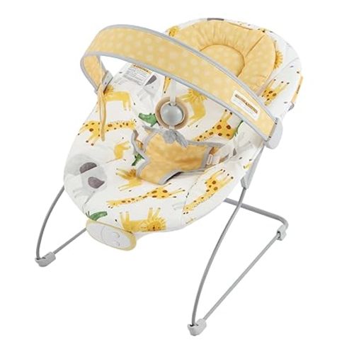 Portable Baby Bouncer Seat with 8 Melodies, 3 Vibration Levels & Adjustable Volume, Foldable Infant Bouncer Rocker with Safety Harness for Baby 0-6 Months, Indoor & Outdoor Use BR2404