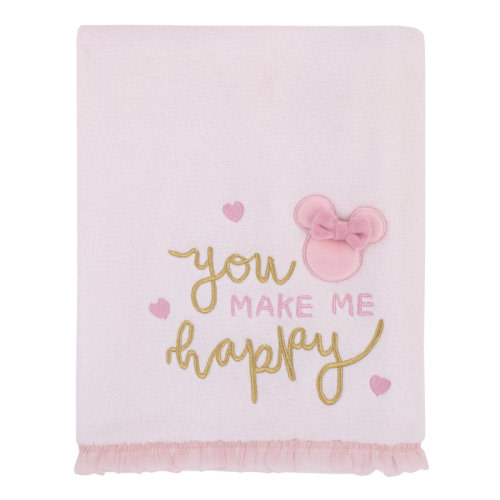 Disney NoJo Disney Minnie Mouse My Happy Place Pink Super Soft Appliqued Baby Blanket | Wayfair