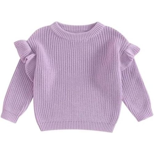 Newborn Baby Girl Cute Ruffle Sweater Toddler Long Sleeve Basic Candy Color Chunky Sweaters Fall Winter Clothes