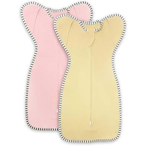Transition Swaddle 3-6 Months Sleep Sack Arms up Swaddle, 2-Pack Baby Swaddles 3-6 Months Sleeping Sack with 2-Way Zipper Arms In/Out 100% Cotton 0.8 Tog Baby Sleep Swaddles for Girl (Medium 14-20lbs)