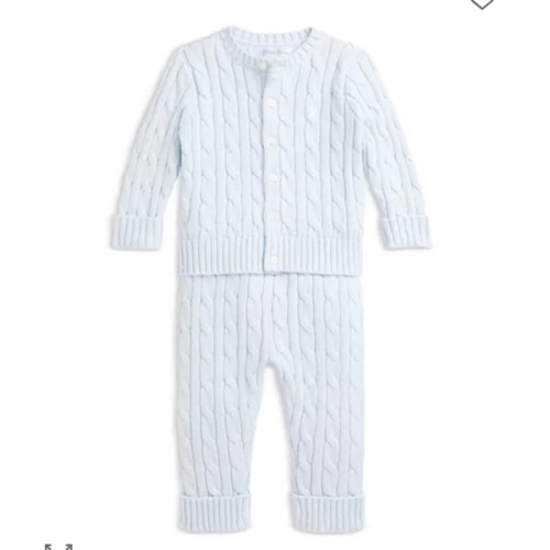 Cable Knit Cotton Cardigan & Pant Set - Baby