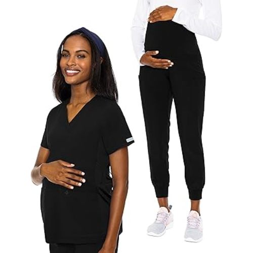 Med Couture Medical Scrub Set for Women Maternity V-Neck Top MC628 Maternity Jogger MC029 with Jersey Knit for Belly Coverage