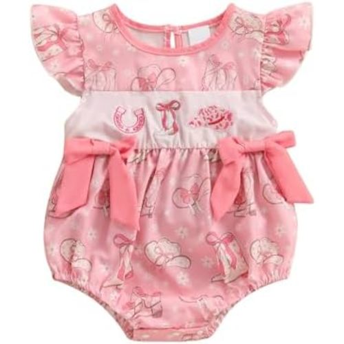 Western Baby Girl Outfit Cowgirl Smocked Bubble Romper Onesie