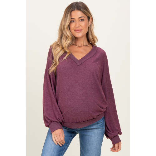 Plum Brushed Long Sleeve Ribbed V-Neck Maternity Top