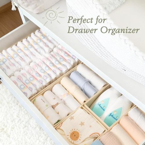 Criusia Drawer Organizer 18-Piece Set, Dresser Organizer for Baby Clothes, Foldable Closet Storage & Drawer Dividers for Underwear, Socks, Nursery (Beige)