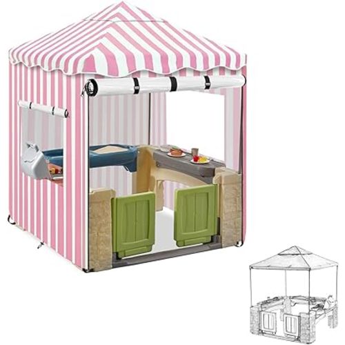 Kids Playhouse Cover,600D Heavy Duty Outdoor Waterproof Play house Covers,47.5"W x47.5"D x60"H with Transparent PVC Doors and Windows,Suitable for All Around Playtime Patio with Canopy Playset