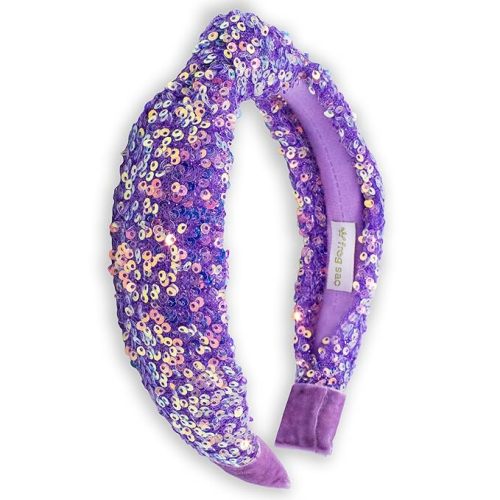 FROG SAC Sequin Knot Headband for Girls, Purple Knotted Hair Bands Accessories for Kids, Sparkly Iridescent Little Girl Headbands, Cute Fashion Hairbands for Tweens Stocking Stuffers for Children