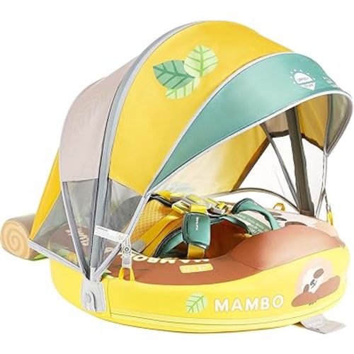 Baby Floats for Pool with Canopy Removable Sun Protection Canopy Mambobaby Float Non Inflatable Upgrade Add Tail Avoid Flip Waterproof Skin-Friendly Infant Swim Float 3-24 Months