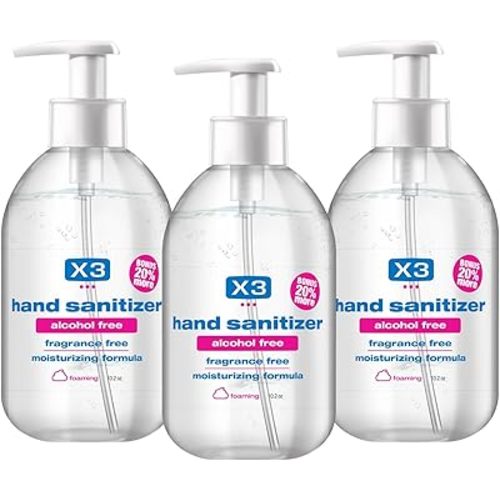 Foaming Hand Sanitizer, Alcohol Free, Fragrance Free, Moisturizing, 10.2 oz Pump Bottles (Pack of 3)