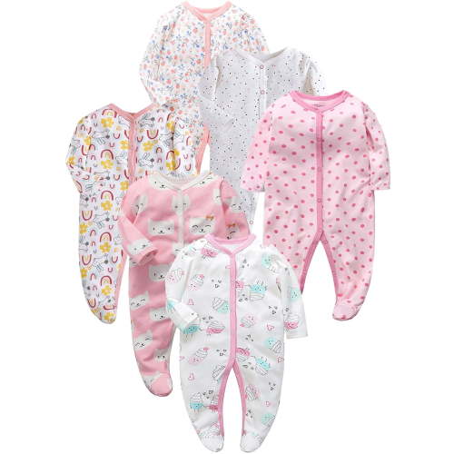 ATAIKU Infant Baby Girls' Sleep and Play Footed Pajamas One-Piece Sleeper Button Romper Jumpsuit Cotton PJs For Newborn