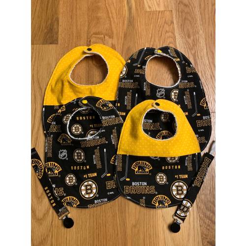 Boston Bruins Baby Bibs with and without Pacifier Clips