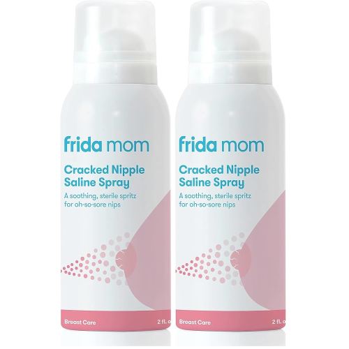 Frida Mom Cracked Nipple Soothing Spray - All-Natural Saline to Heal Sore, Cracked Breastfeeding Nipples - Air-Dry, Gentle for Baby + Mom - 2 Fl oz (Pack of 2)