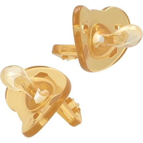 100% Silicone Comfy Orthodontic Pacifiers Set of 2, Cute Baby Pacifier, with Handle & Air Holes for Added Safety, BPA-Free Soothers, Size 0-6 Months (Moon Flat)