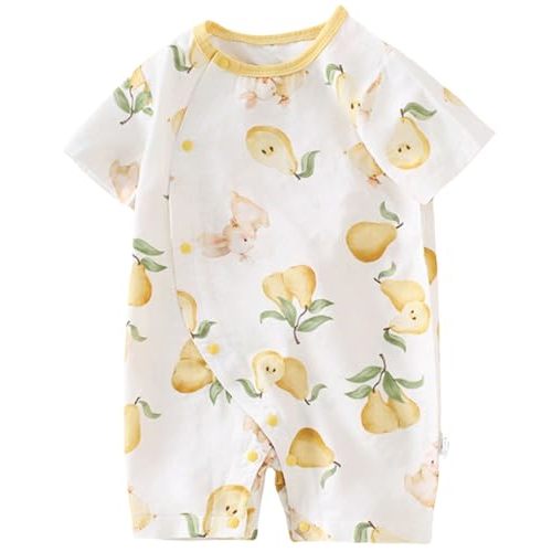 BINIDUCKLING Baby Short/Long Sleeve Side Snap Muslin Romper with 70% Viscose Made from Bamboo, 30% Cotton, Newborn-24 Months