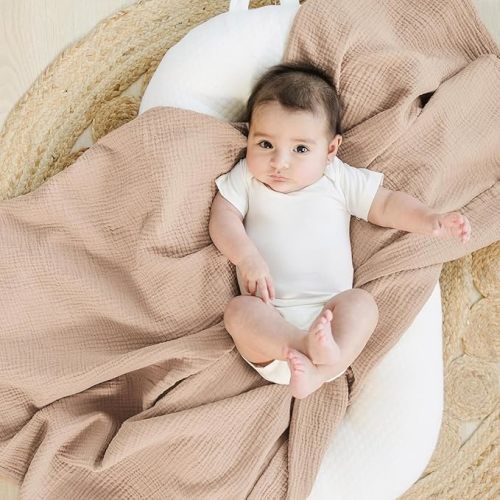 Konssy 3 Pack Muslin Swaddle Blankets for Unisex, Newborn Receiving Blanket, Large 47 x 47 inches, Soft Breathable Muslin Baby Swaddles for Boys & Girls