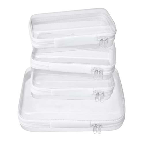 4Pcs Clear Hard Shell Zipper Case for Diaper Bag and Tote Organization – Hard Clear Zipper Cases Travel Set for Keys, Wipes, Toiletries, Cables (M+3XS)