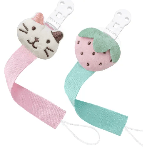 TYRY.HU Pacifier Clip for Baby, 2 Pack Neutral Pacifier Holder Clip for Girls Boys, Soft Webbing Soothie Christmas Binky Clips Fit All Pacifiers, Cute Baby Shower Gift，Pink & Green