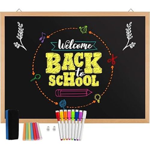 Magnetic Chalk Board 24" X 18", Blackboard, Real Natural Wood Framed Wall Chalkboard Signs for Kitchen, Kids, Home Decor, School, Restaurant.…