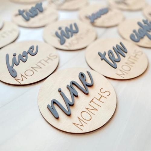 Baby Monthly Milestone Markers Disc, Wooden 3D Milestone Cards for Photos, Baby Announcement Sign,Slate Blue, 1-12 Months, 4 Inches in Size.