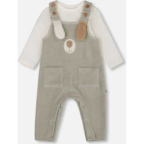 Onesie and Stretchy Corduroy Overalls Set, Jade Green - Deux par Deux | Maisonette