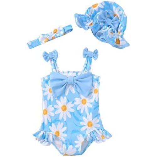 Baby Girl Swimsuit Infant Bathing Suit Swimwear Sleeveless Bikini Tankini Toddler Girl One-Piece Swimsuit with Hat