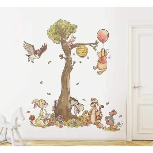 Winnie the Pooh and Friends Wall Sticker Removable Nursery Wallpaper decor with Piglet, Tigger and Eeyore in Calm Pastel Colors