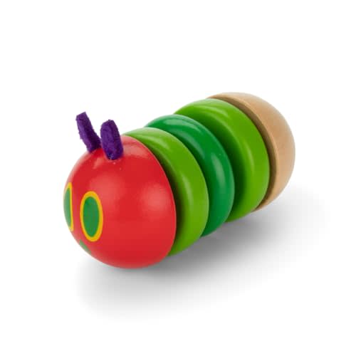 KIDS PREFERRED World of Eric Carle The Very Hungry Caterpillar Newborn Wooden Fidget Toy, Baby Sensory Caterpillar Shaker Rattle for Infants, Babies, and Toddlers