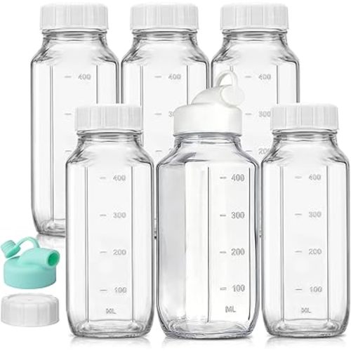 CUCUMI 6 Pack 16 Oz Glass Milk Bottles with Lids