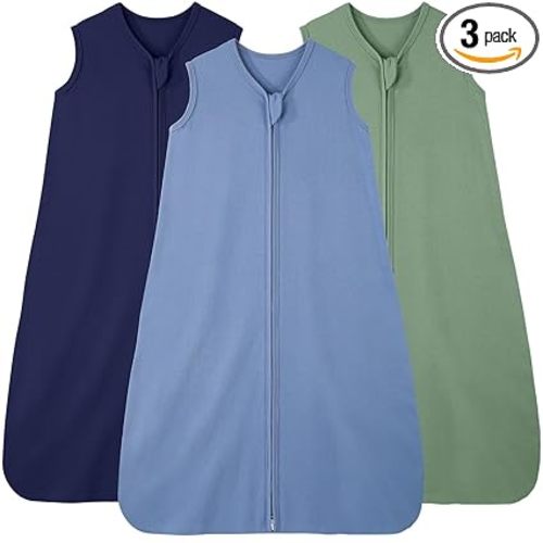 Baby Sleep Sack 6-12 Months, 100% Cotton Sleeping Sack for Newborn and Infant, 3 Pack Baby Wearable Blanket, 0.5 Tog Lightweight Double Zipper Sleep Bag Cyan