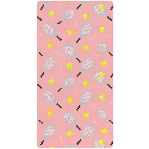 Sports Tennis Ball Pink Pattern Baby Crib Sheets, Cotton Fitted Crib Sheet, Soft Breathable, Fits Standard Toddler Mattress 52x28 for Boys Baby Girls