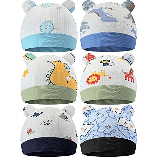 Geyoga 6 Pieces Newborn Baby Hat Bear Ears Infant Caps Baby Boy Girl Toddler Hats Infant Beanie Caps for 0-3 Months