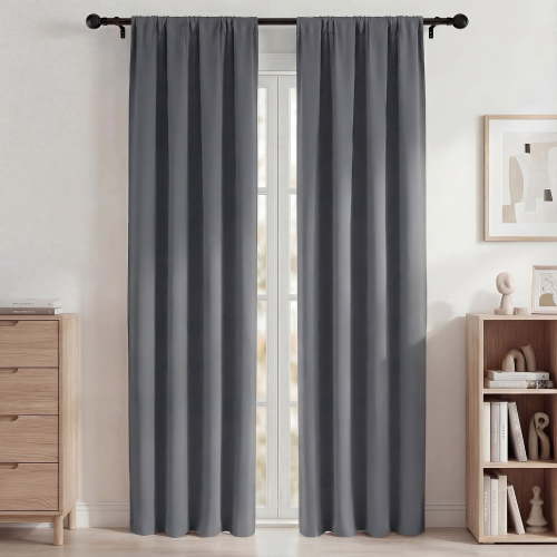 Blackout Curtains, Room Darkening Curtains 42x84in 2 Panels Set, Rod Pocket Blackout Drapes for Bedroom Living Room, Thermal Insulated & Noise Reduction Window Curtains, Dark Gray