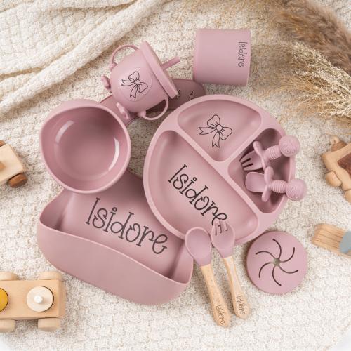 Custom Feeding Set with Name, Engraved Silicone Baby Weaning Set, Personalized Weaning Set, Toddler Bowl & Bib, Baby Plate, Baby Shower Gift